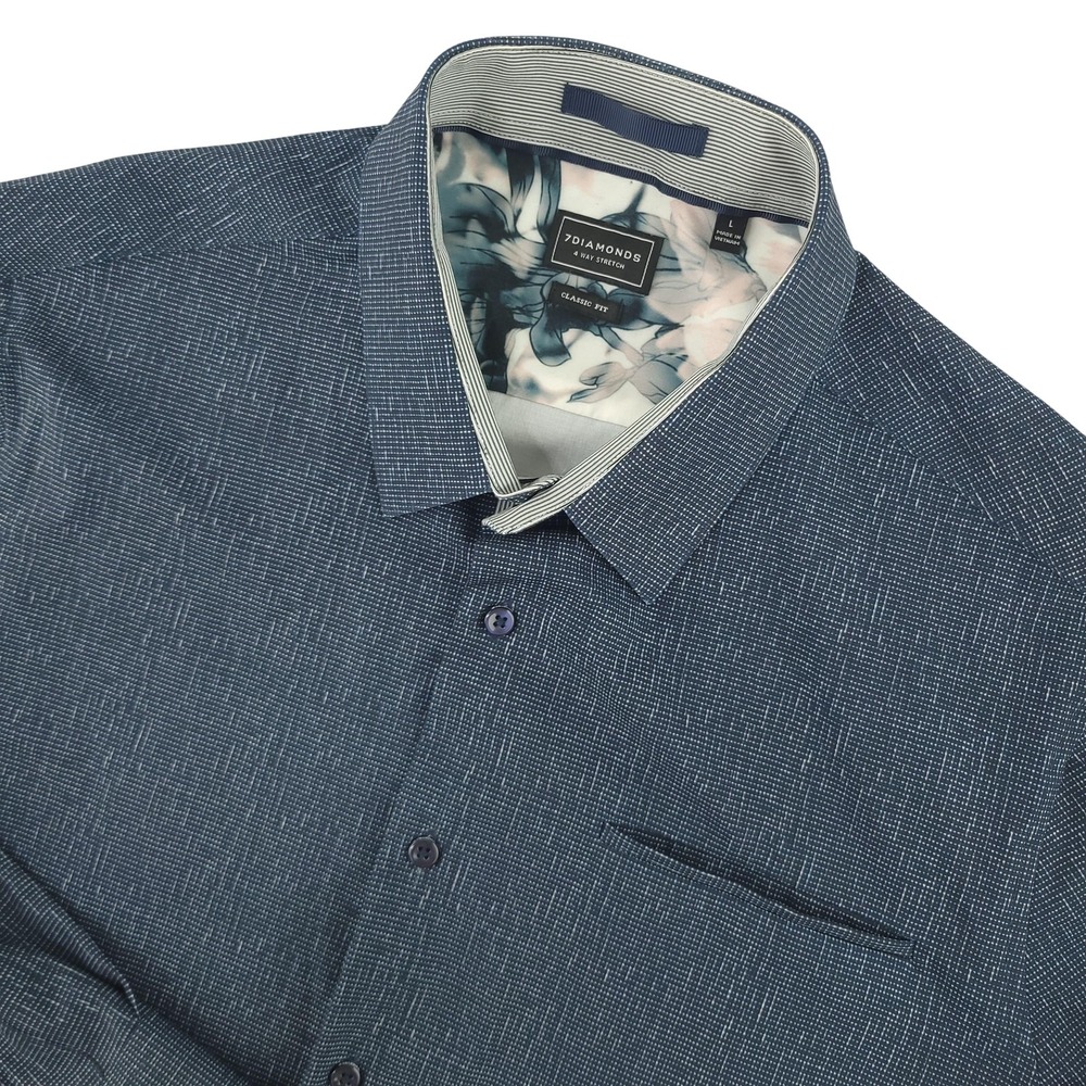 7 Diamonds Shirt Mens L Blue Geometric Long Sleeve Button Up Stretch Casual
